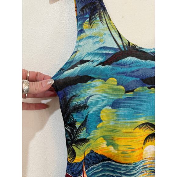 90s Slinky Hawaiian Print Mini Dress - Picture 5 of 8